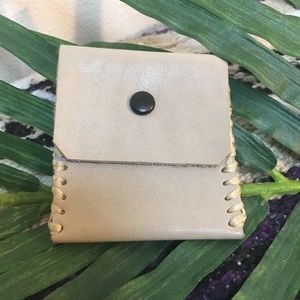 Homemade boho vintage leather coin pouch tan/grey